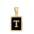 Classic 18K gold plated stainless steel necklace featuring a black enamel letter T pendant - Letter T