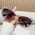 Cat eye sunglasses with purple gradient lenses and rhinestone-encrusted metal frame - Gold Frame Gradient Grey Lens
