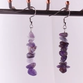 Handmade amethyst crystal chip drop earrings with irregular purple stones and silver hooks - Purple (Amethyst)