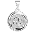 Silver plated round zodiac pendant featuring Cancer sign on white background - Silver Cancer