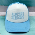 Blau-weiße Trucker-Mütze mit Alright-Aufdruck für modischen Sonnenschutz im Freien - Einheitsgröße / Blau