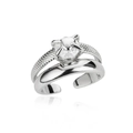 Silver adjustable open ring featuring clear gemstone and double band textured design - Adjustable Open / Silver Double Layer Round Gem Style (P6223762)