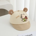 Detail of baby baseball cap featuring 3D bear ears and LUCK embroidery on beige cotton - 48cm (6 Months-2 Years) / Khaki