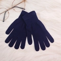 Solid deep blue knit gloves in warm acrylic fabric with elastic ribbing on white fur - 19x10cm / Women-Navy Blue