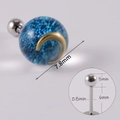 Blue glitter orb stud earring with golden crescent moon and stainless steel post - Blue Glitter Moon Ball