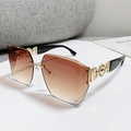 Frameless sunglasses with brown gradient lenses and gold hollow metal temples - Gradient Tea