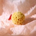 Handcrafted cream rose ball scented candle featuring intricate floral carvings and white wick - Yellow - Rose Ball