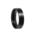Detail of black titanium steel ring featuring a brushed finish and central grooved design - Black without Diamonds