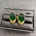 Vintage gold plated stud earrings with emerald green gemstones in French retro style - Green