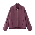 Detail of a purple cropped zip-up jacket with lapel collar and workwear utility pockets - S / Burgundy