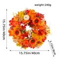 Autumn harvest wreath with maple leaves and pumpkins, 40cm diameter, 240g weight - New Pumpkin Maple Leaf Sunflower Wreath