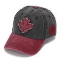 Washed cotton baseball cap with embroidered maple leaf and side Canada logo detail - Grey Black Wine Red Contrast (#8)