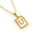 18K gold stainless steel necklace with square white shell pendant and letter U detail - Letter U (Includes Chain)