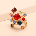 Golden multi-layer spiral ring featuring colorful geometric gemstone inlays - One Size / Multicolor (9805)