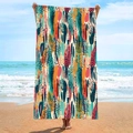 Double-sided microfiber beach towel featuring vibrant geometric and tropical feather prints - B79-Abstract Geometric Tropical Feather