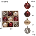 Set di 9 palline di Natale da 6cm in bordeaux, oro champagne e argento con glitter fini - Stile B Set di Palline di Natale (9 Pezzi/Confezione)