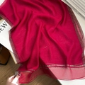 Elegant rose red silk wool shawl with sparkling gold metallic stripes and sheer texture - Red