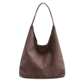 Dark brown faux suede tote bag with large capacity and minimalist commuter style design - Coffee