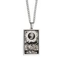 Silver rectangle tarot necklace featuring The Moon etching in vintage stainless steel - Moon / Steel