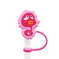Pink cartoon monster silicone straw cover dust cap with a convenient attachment ring - 1718-22 Pink Ghost Figure