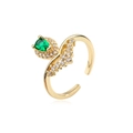 Gold-plated adjustable open ring with pear-cut green zircon and shimmering pavé accents - Adjustable Open / Gold/Green (12349)