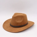 Classic camel faux suede western cowboy hat with studded black leather band detail - One Size(56-58cm) / Khaki (LM1132)