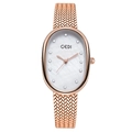 Reloj de lujo para mujer en oro rosa con esfera ovalada de nácar y correa trenzada - Banda Oro Rosa Esfera Blanca