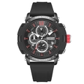 Men's black sports chronograph watch with silicone strap and luminous red dial accents - Black