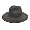 Dettaglio cappello in paglia Panama nero con fiocco di seta e bordo sfrangiato - M (56-58cm) / Nero