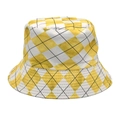 Close-up of yellow and white diamond checkered bucket hat with detailed geometric pattern - M (56-58cm) / Yellow