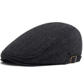 Men's wool herringbone ivy cap in black and grey with adjustable metal side buckle - Adjustable (56-59cm) / Herringbone Black