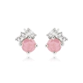 Elegant 18k gold plated round pink gemstone earrings with sparkling crystal accents - E2544 Platinum Pink+White Zircon