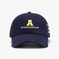 Navy blue baseball cap with yellow A embroidery and vintage distressed brim details - Adjustable / Navy Blue