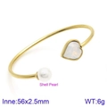 Rose gold titanium bangle featuring shell pearl and heart-shaped glass stone detail - Gold Style with Clear Heart & Pearl (KB123109-K)
