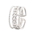 Anillo ajustable de triple capa en acero inoxidable plateado con bordes de cuentas - Anillo Abierto De Cadena De Tres Capas / Color Acero