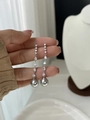 Pendientes de plata con circonitas en cascada y una gran perla gris colgante - Gris Plata