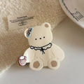 Pince à cheveux ours crème avec nœud bleu et motifs de dentelle pour femme - 7.5cm / Blanc