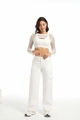 Three-piece set with white mesh top, tank vest, and high-waisted cargo wide-leg pants - S / White