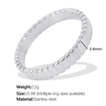 3.4mm wide stainless steel gear ring in silver finish with textured vertical stripes - US Size 8 / Silver / 0.7