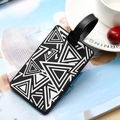 Cute black and white PVC luggage tag with 3D geometric patterns and adjustable strap - Triangle
