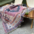 Coperta da campeggio tessuta in stile bohémien con nappe e motivi geometrici all'aperto - 130x160cm / Geometrico Colorato