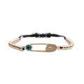 Verstellbares Sicherheitsnadel-Armband mit Zirkonia-Auge und dreifarbigen Perlen - Goldene Sicherheitsnadel Dreifarbige Perlen Schwarzes Seil
