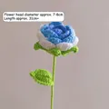Handmade blue and white crochet rose flower with green leaves for romantic gift - Gradient Royal Blue Rose