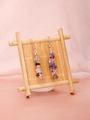 Long dangle earrings featuring natural purple and pink tumbled stones on silver hooks - Fluorite