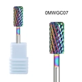 Detailed close-up of rainbow tungsten steel nail drill bit with model number 0MWGC07 - Helical Tooth Grinding Head (OMWGC07)