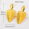 Grote gouden waaiervormige blad oorbellen van roestvrij staal met fijne textuur - Abstracte bladstralende hanger (#0877)