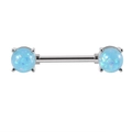 Barbell nipple ring made of stainless steel with light blue opal balls on both ends - Faux Light Blue Opal