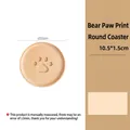 Round solid wood coaster with bear paw engraving, 10cm diameter, 1.5cm thickness - Beech Wood / 10cm Bear Paw Coaster