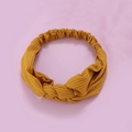 Chic yellow cross-knot knitted headband for women with a ribbed fabric texture - Yellow