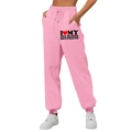 Pink high waisted joggers for women with elastic drawstring waist and pocket detail - S / Bottom (I ❤️ MY HOT BLONDE BOYFRIEND) / Pink
